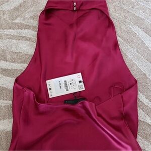 Zara Satin Halter Tank Top in Berry